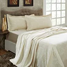DONETELLA Luxury Sheets And Pillows Cover Set 4 Pcs, 300 Tc, King Size, Diana-Jq Ss4P, Off White, Material: Cotton