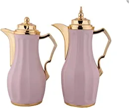 Al Saif Metal 2 Pieces Coffee and Tea Vacuum Flask Set Size: 1.0/1.0 Liter, Color: Matt Pink/Gold
