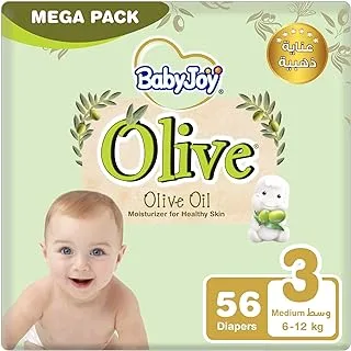 BabyJoy Olive Oil, Size 3, Medium, 6-12 kg, Mega Pack, 56 Diapers