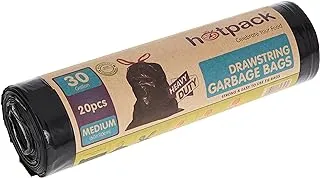 Hotpack Drawstring Garbage Bag Roll Heavy Duty 60X90 Cm, 20 Pieces, 30 Gallon