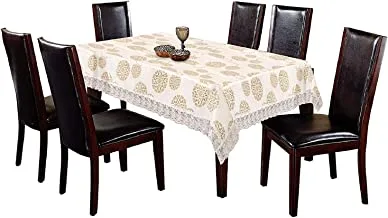 Kuber Industries Floral Design Pvc 6 Seater Dining Table Cover 60X90 (Cream)