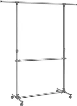 Songmics Adjustable Garment Rack, Clothes Hanging Rail Stand With Middle Rail, Castors, Stainless Steel Chromed Pipes, (101-166) X 49 X (113-198) Cm, Silver And Grey Llr401