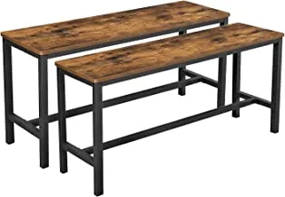 مقاعد طاولة VASAGLE ، مجموعة من 2 ، مقاعد داخلية على الطراز الصناعي ، 108 × 32.5 × 50 سم ، إطار معدني متين ، للمطبخ ، غرفة الطعام ، غرفة المعيشة ، بني ريفي وأسود KTB33X