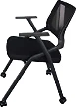 كرسي الكمبيوتر Mahmayi 632L المريح الأسود القابل للطي ، كرسي الزائر ، كرسي مسند الظهر ، كراسي مؤتمرات الزوار ، فولاذ شديد التحمل يمكن أن يحمل حتى 150 كجم (مع عجلات)