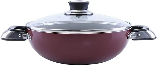 Royalford 22 cm Work Pan With Lid, Red,Stainless Steel