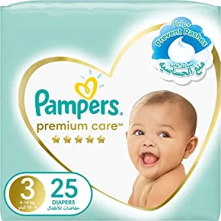 Pampers Premium Care, Size 3, Midi, 6-10 kg, Mid Pack, 25 Diapers