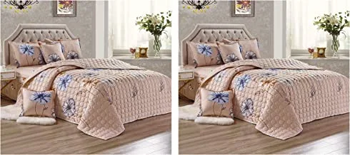 Pack of 2 Compressed Comforter Set, 6 Pieces, King Size, Floral, HXSx-007