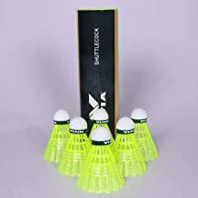 Nivia 701 Nylon Badminton Shuttlecocks (Yellow, Medium Speed) | High Quality | Cork With Green Band