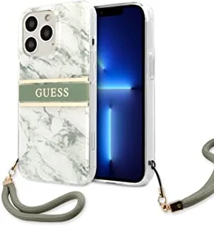 Guess Pc/Tpu Case Marble Design And Stripe With Nylon Strap For Iphone 13 Pro (6.1 Inches) - Green
