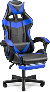 Coolbaby Swivel Rocker Recliner كرسي مكتب جلدي للكمبيوتر بأذرع ومسند قدم قابل للسحب ، أزرق