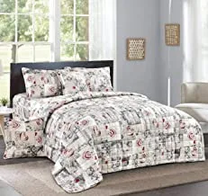 Double Sided Velvet Comforter Set For All Season, 4 Pcs Soft Bedding Set, Single Size (160 X 210 Cm), Double Side Square Stitched Heavy Floral Pattern, Multi-Color