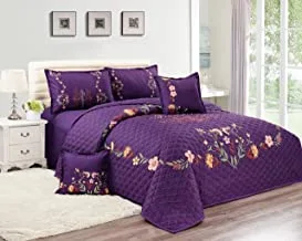 Sleep Night Floral Compressed 4Pcs Comforter Set, Single Size 160 X 210 Cm All Season Reversible Bedding Set, Geometric Quilted Stitching Design, Purple