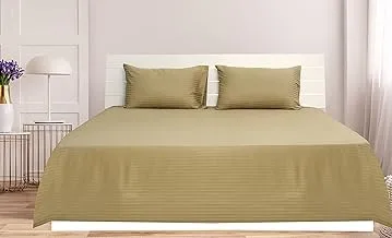 Deyarco Hotel Linen Klub King Bed Sheet 3pcs Set, 100% Cotton 250Tc Sateen 1cm Stripe, Size: 260x280cm + 2pc Pillowcase 50x75cm, Bronze