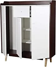 White And Brown Wardrobe With Shelves And Tray Drawn Brown