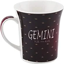 Shallow Porcelain Zodiac Sign Printed Tea/Coffee Mug, Red, 550 G, Bd-Mug-Gem