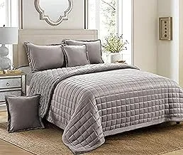Soft Cozy Velvet Sherpa Fleece Reversible Winter Comforter Set, King Size (220 X 240 Cm) 6 Pcs Warm Bedding Set, , Dual Side Square Stitched Pattern, Sy, Silver2
