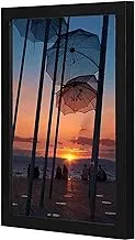 Lowha Umbrellas Hanged On Poles Near Dock Wall Art Wooden Frame Black Color 23X33Cm By Lowha