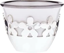 Soleter Cawa Set of Arabic Porcelain Coffee Cups with Jasmine Flower Design | Traditional Design | Silver | Set of 6