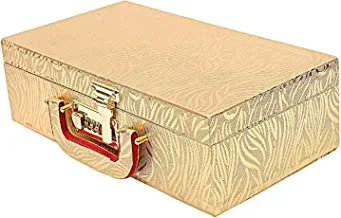 KUBER INDUSTRIES صندوق تخزين خشبي ذو قضيبين (ذهبي) ، 30x17x10 سم