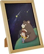 لووا فتاة الدب تشاهد النجوم الجدارية مع مقلاة خشبية مؤطرة جاهزة للتعليق للمنزل ، غرفة النوم ، المكتب ، غرفة المعيشة ، ديكور المنزل مصنوع يدويًا ، لون خشبي 23 × 33 سم من LOWHA