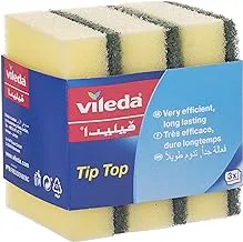 Vileda Tiptop Dishwashing Sponge, 3 Pieces Mid Foam Scourer for tough dirt, vileda sponge for dishes, long lasting and durable.