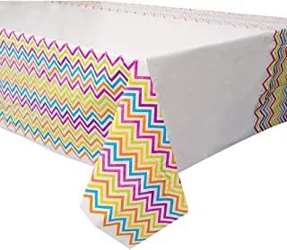 غطاء طاولة بلاستيكي فريد من نوعه بألوان قوس قزح وشيفرون ، طول 84 بوصة × عرض 54 بوصة