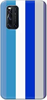 غطاء جراب مصمم بلمسة نهائية غير لامعة من Khaalis لهاتف Vivo V19 - خطوط رأسية زرقاء وبيضاء ورمادية