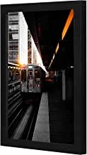 LOWHA Train Passing by at Train Station Wall art wooden frame Black color 23x33cm By LOWHA