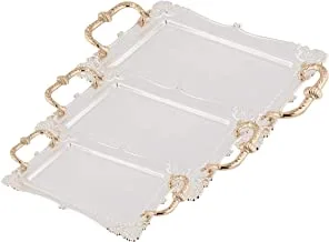 Al Saif Matt Silver Plated Rectangle Shape Tray (Size:L,M,S) Handle : Gold