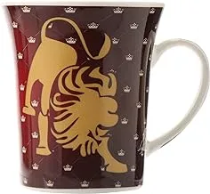 Shallow Porcelain Zodiac Sign Printed Tea/Coffee Mug, Red, 550 G, Bd-Mug-Leo