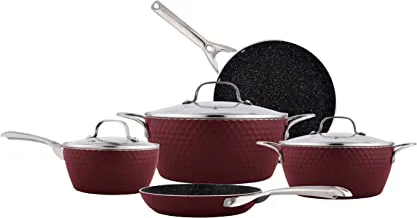 Amercook Alta Non Stick Aluminium 8 Pieces Cookware Cooking Set Size: 18/20/22/24/26Cm, Brick Red