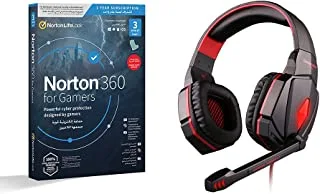 Datazone Stereo Gaming Headset With Microphone For Laptop And Smartphone, 3.5mm Jack With Volume Control G4000 (Red), With Norton N360 Gamers 1 USer 3 Device. medium