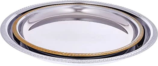 Soleter Chrome Plated Round Tray With Gold Edge | High Quality Stainless Steel & Warming Gift | Medium