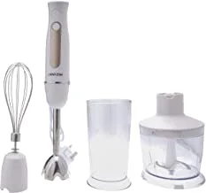 Lawazim 4-In-1 Multifunction Hand Blender 600W Detachable Stainless Steel Stick Variable Speed With Mixing Cup, Chopper System And Whisk - White/Rose Gold