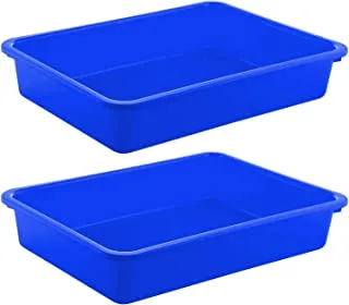 KUBER INDUSTRIES Plastic 2 Pieces Small Size Stationary Office Tray, File Tray, Document Tray, Paper Tray A4 Documents/Papers/Letters/folders Holder Desk Organizer (Blue), 27 x 22 x 6 cm