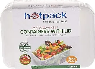 Hotpack Disposable Rectangular Microwaveable Container With Lid- 1000Ml - 5 Pcs