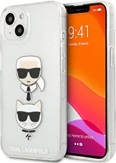 جراب CG MOBILE Karl Lagerfeld TPU كامل اللمعان مع رأس Karl & Choupette منقوش لهاتف iPhone 13 (6.1 بوصة) - فضي