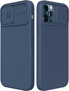 Nillkin متوافق مع جراب سيليكون لهاتف iPhone 12/12 Pro 6.1 بوصة ، جراب سيليكون سائل مع غطاء كاميرا منزلق - أزرق