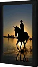 LOWHA erson Riding Horse Under Yellow Sunset Wall art wooden frame Black color 23x33cm By LOWHA