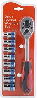 Lawazim Drive Socket Wrench Set 9 Piece 1 Inch |Silver/Black/Red|Power & Hand Tools| Socket Wrench Sets|Point Socket Set| Mechanic Tool Set|Storage Tool Kit