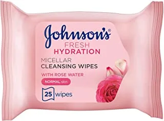 Johnson's Cleansing Face Wipes, Fresh Hydration Micellar, Normal Skin, Pack Of 25 Wipes