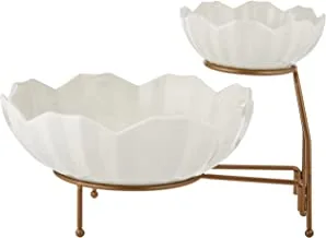 Shallow 2 Piece Porcelain Dip And Chip Set With Gold Stand, White, 26 Cm, Dy2162G