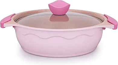 Amercook Alfetta Non Stick Casserole Cooking Pot With Glass Lid Size: 26Cm, Pink