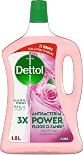 Dettol Antibacterial Power Floor Cleaner (Kills 99.9% of Germs), Rose Fragrance, Can be Paired with Vacuum Cleaner for Cleaner and Shinier Floors, 1.8L