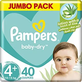 Pampers Aloe Vera, Size 4+, Maxi Plus, 10-15kg, Jumbo Pack, 40 Taped Diapers