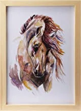 لووا لوحة فنية جدارية على شكل حصان مع مقلاة خشبية بإطار جاهز للتعليق للمنزل ، غرفة النوم ، غرفة المعيشة والمكتب ، ديكور المنزل مصنوع يدويًا ، لون خشبي 23 × 33 سم من لووا ، متعدد الألوان