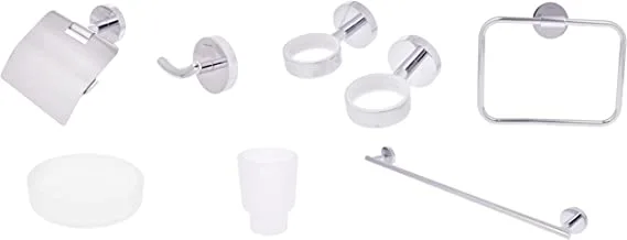Hesanit 6 Pieces Bathroom Accessory Set -Towel Rail (60 cm), Towel Ring, Robe Hook, Paper Holder, Tumbler Holder and Soap Dish Holder S200-C