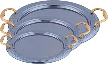 Round 3Pcs Tray (Size:L,M,S) Sapphire Blue Plated With Gold Handle