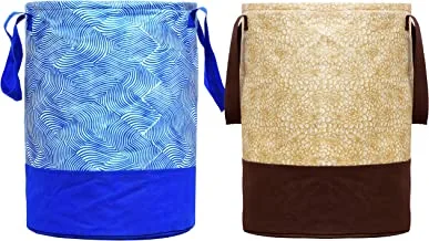 كيس غسيل من قماش Kuber Industries بطبعات من قطعتين مقاوم للماء ، تخزين الألعاب ، منظم سلة الغسيل 45 لتر (بني وأزرق)
