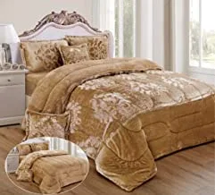 Warm and Fluffy Winter Velvet Fur Reversible Comforter Set, 4 Pcs Soft Bedding Set, Modern Stitched Embossed Floral Design, Single Size 160 X 210 Cm
